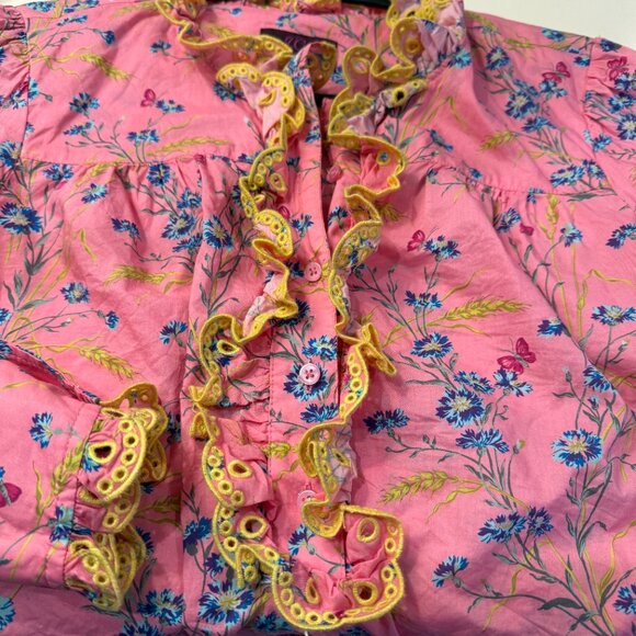 J Crew Liberty Fabric Flower Shirt Poplin Ruffle size XS - Picture 5 of 7
